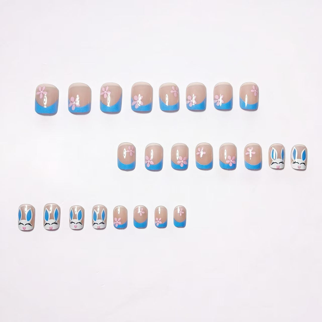 Creative nail art with cheerful bunny and flower pattern Kalsten
