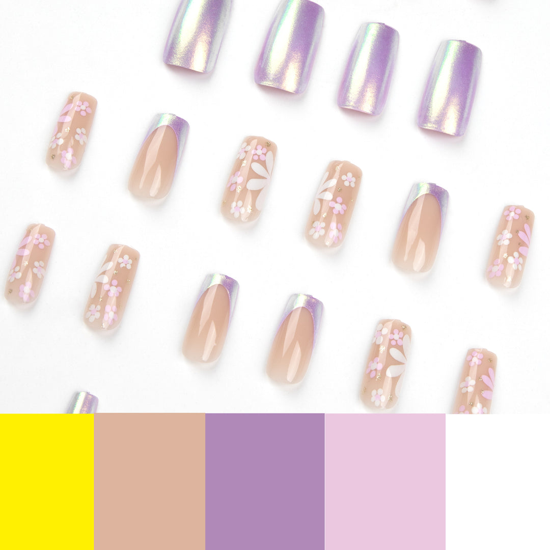 Artificial nail art with floral patterns and shine Kalsten
