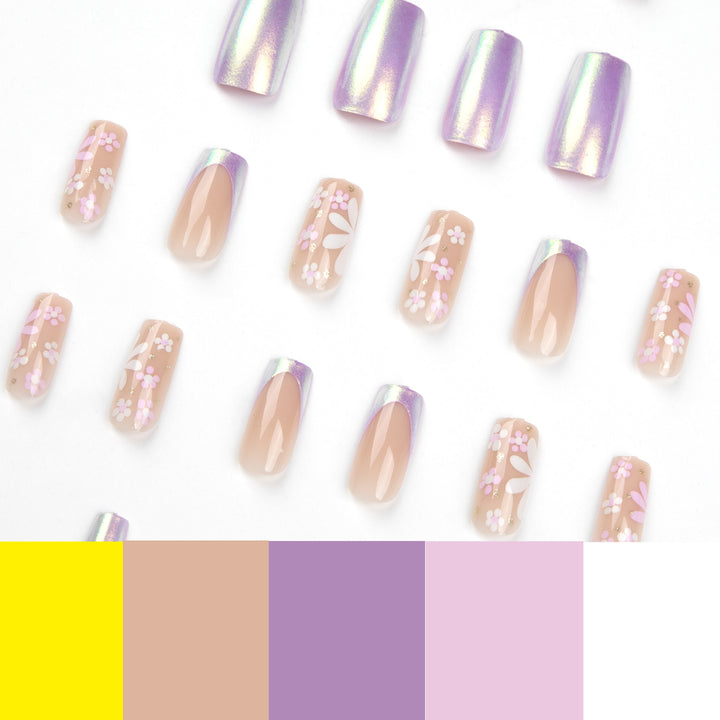 Artificial nail art with floral patterns and shine Kalsten