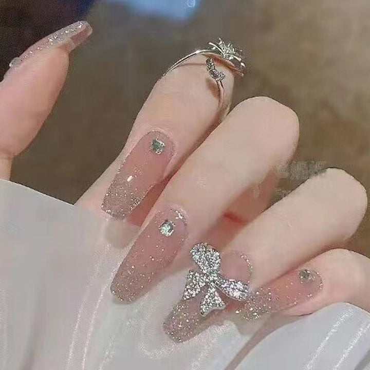 Glamorous Rhinestone-Embellished Long Nail Art Extensions