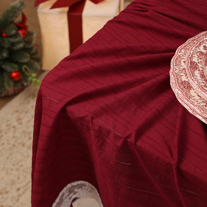 Rectangular festive tablecloth with lace border and fine waffle texture Kalsten