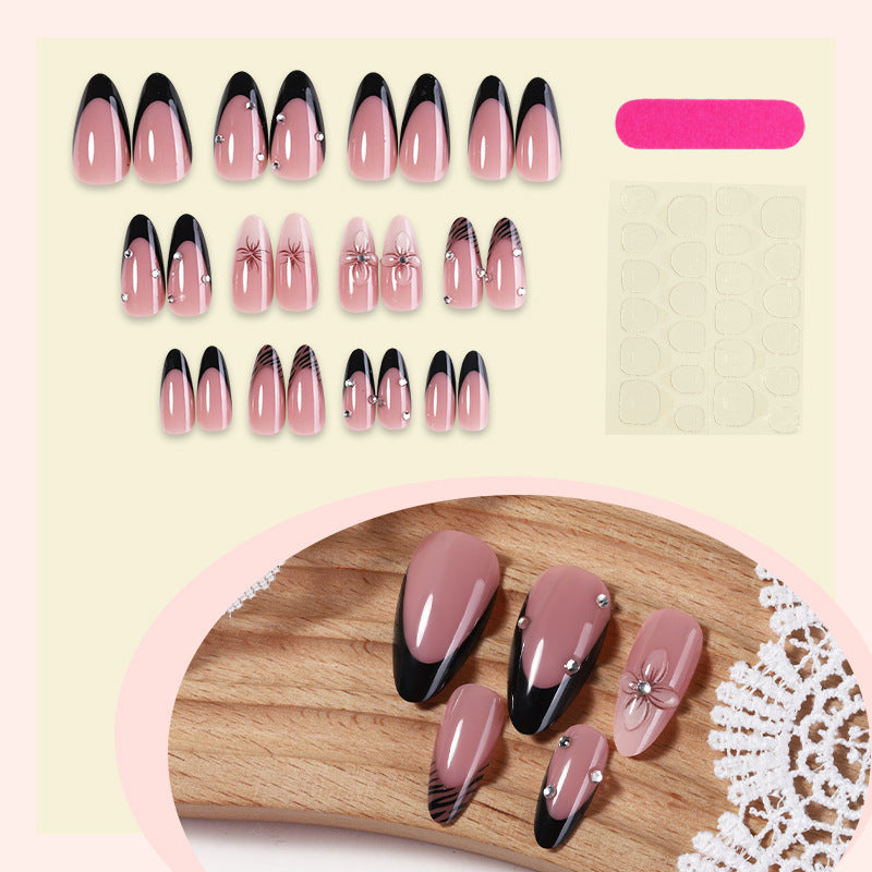 Deluxe Press-On Nail Set with Elegant Black Tips and Embellishments kalsten