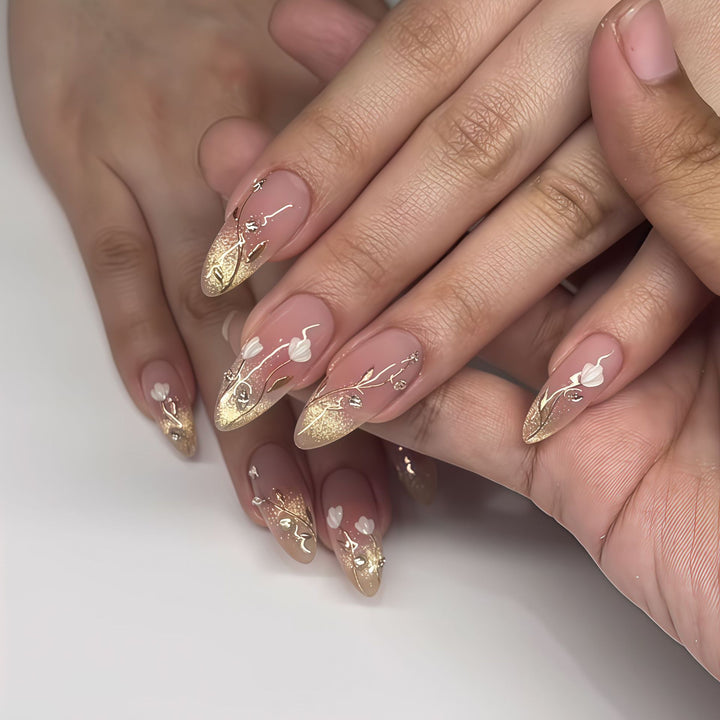 Elegant Stiletto Press-On Nail Art Set with Floral Accents Kalsten