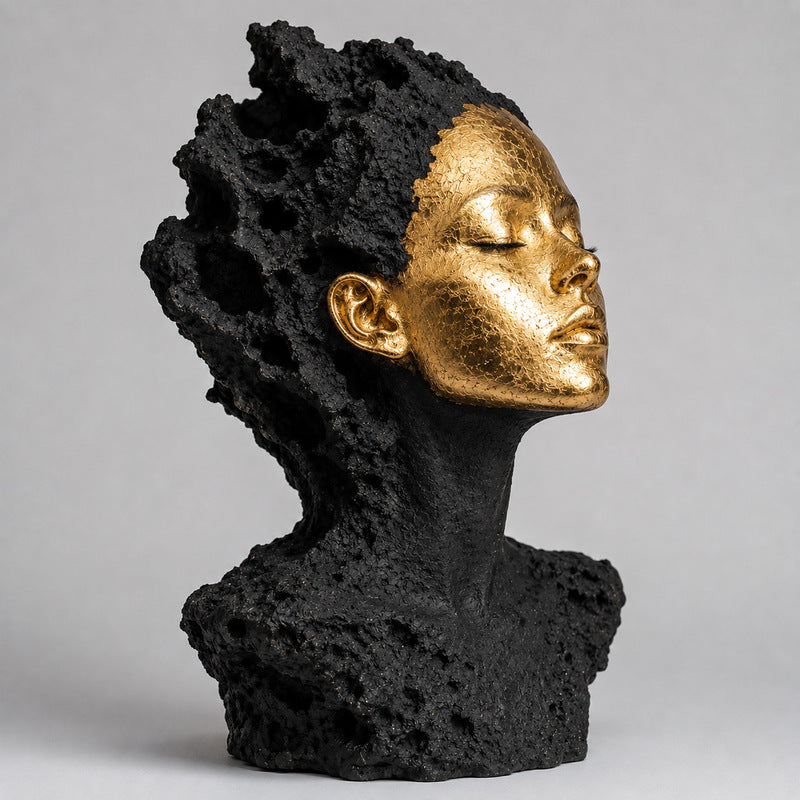 Artistic Gold and Black Decorative Bust Sculpture