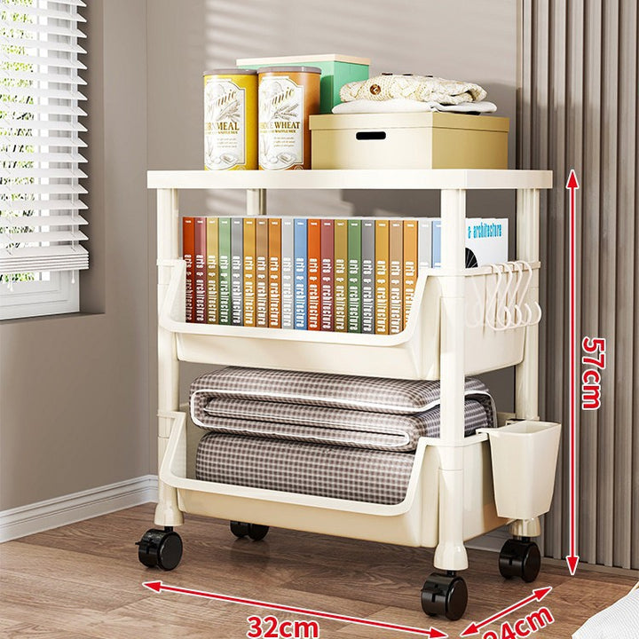 Compact Two-Tier Rolling Utility Cart with Deep Removable Plastic Bins