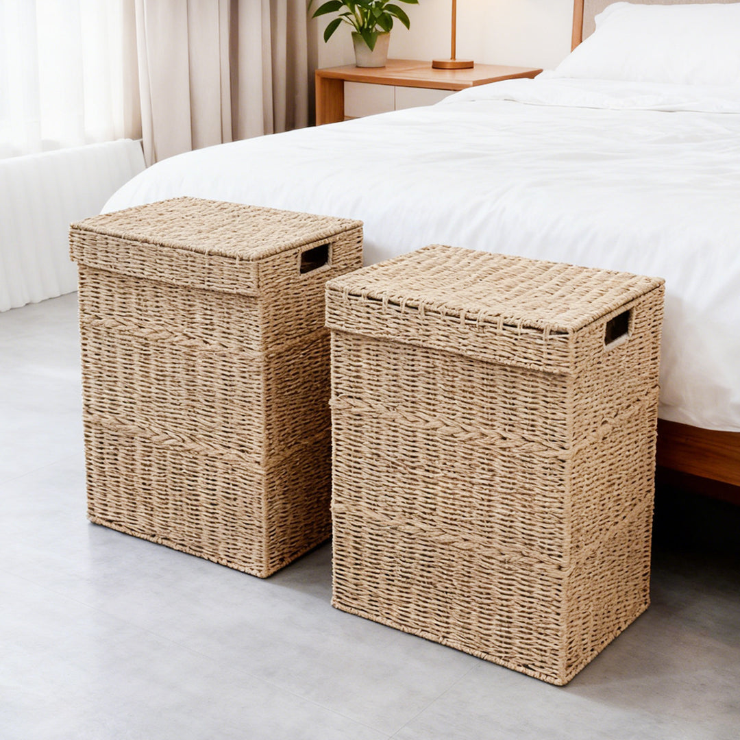 High-quality laundry basket with lid and natural weave Kalsten
