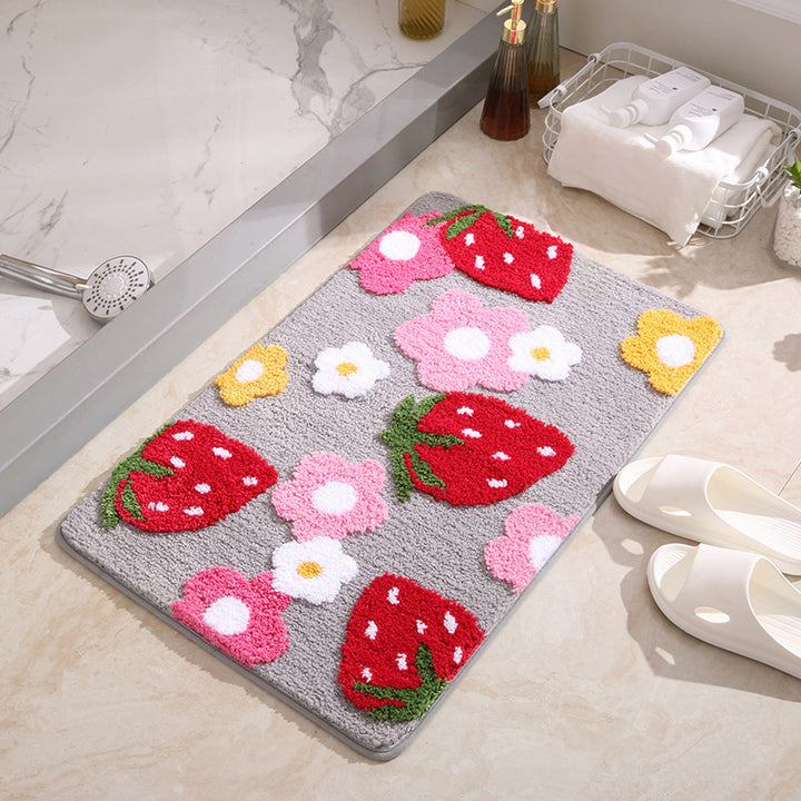 Plush Strawberry-Themed Bath Mat