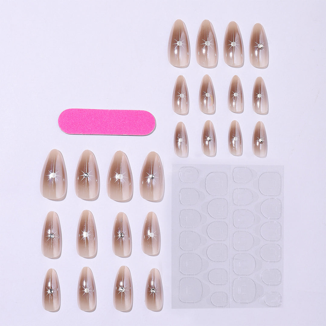 Nail set with elegant rhinestone accents and contoured design Kalsten