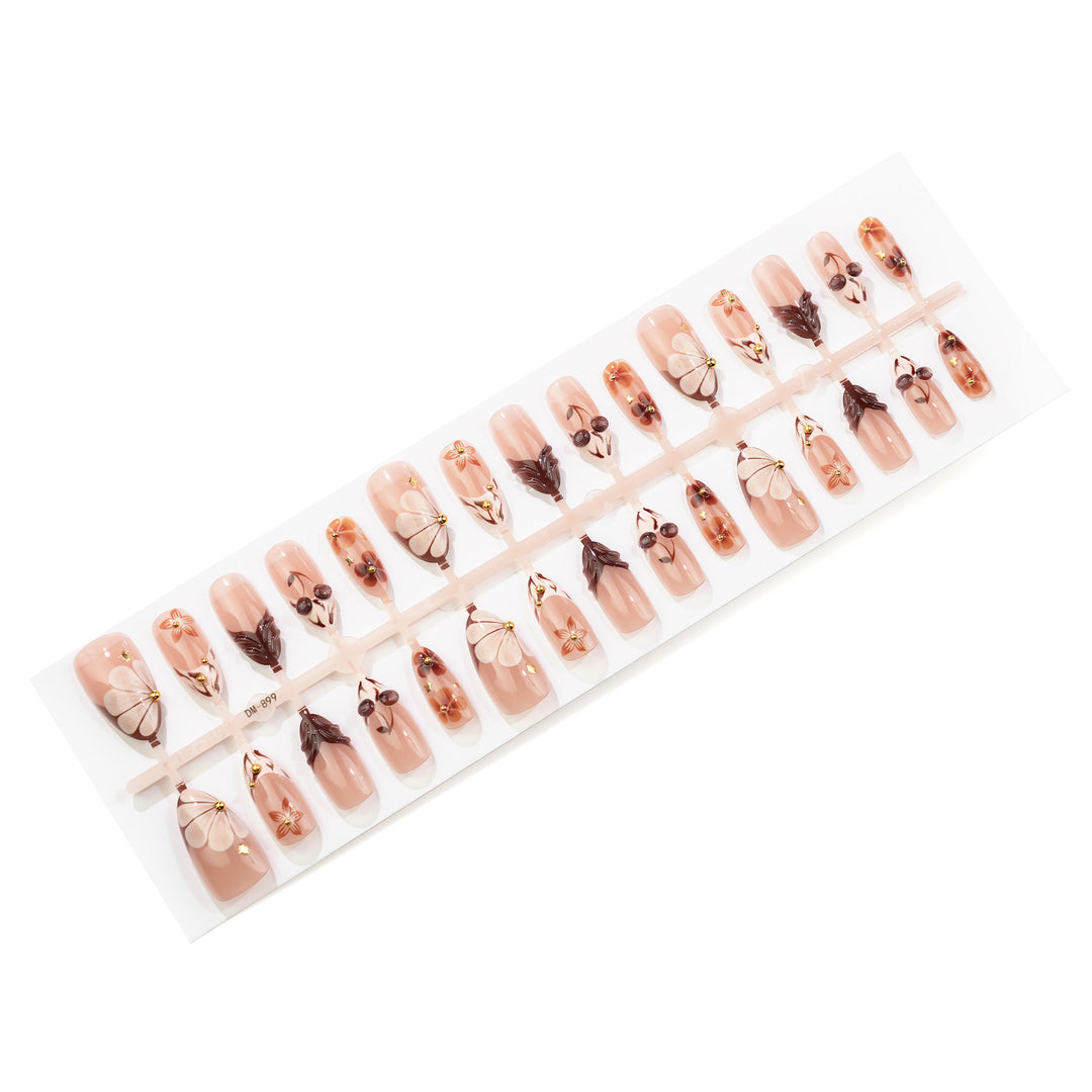 Artistic Floral and Cherry Press-On Nail Art Set Kalsten