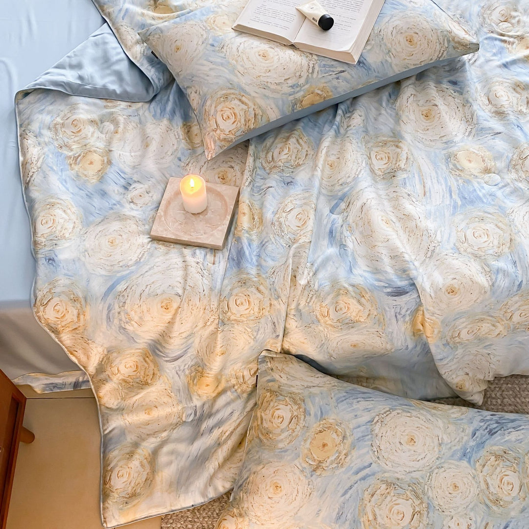 Bedding set made of cotton satin with subtle heart jacquard and silky glossy finish Kalsten