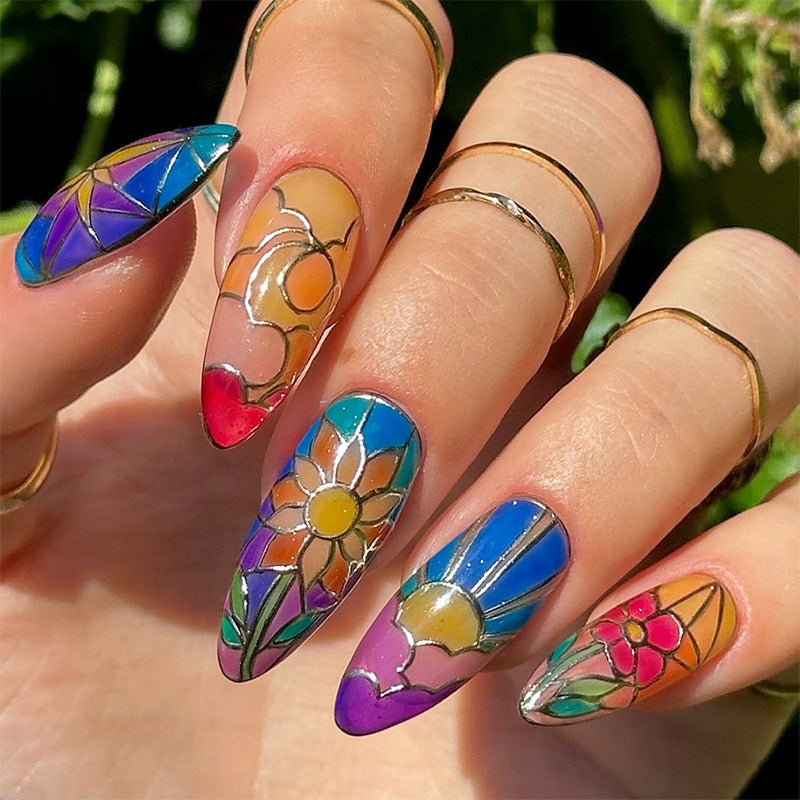 Artistic Floral Stiletto Press-On Nail Set Kalsten