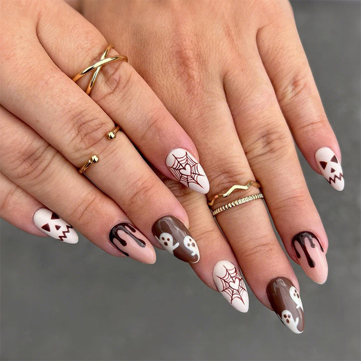 Themed Press-On Nail Art Set with Creative Halloween Designs Kalsten