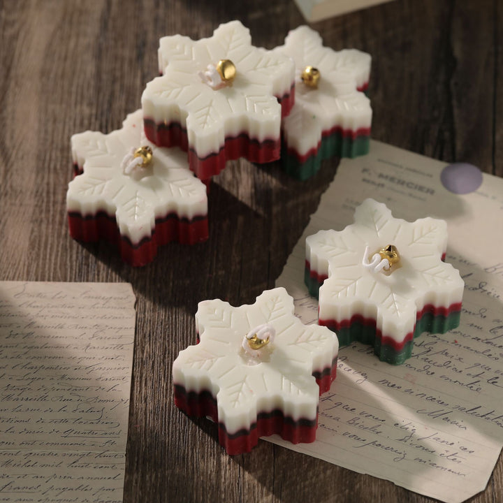 Festive Snowflake Layered Soy Wax Tabletop Candle with Decorative Bell Wick
