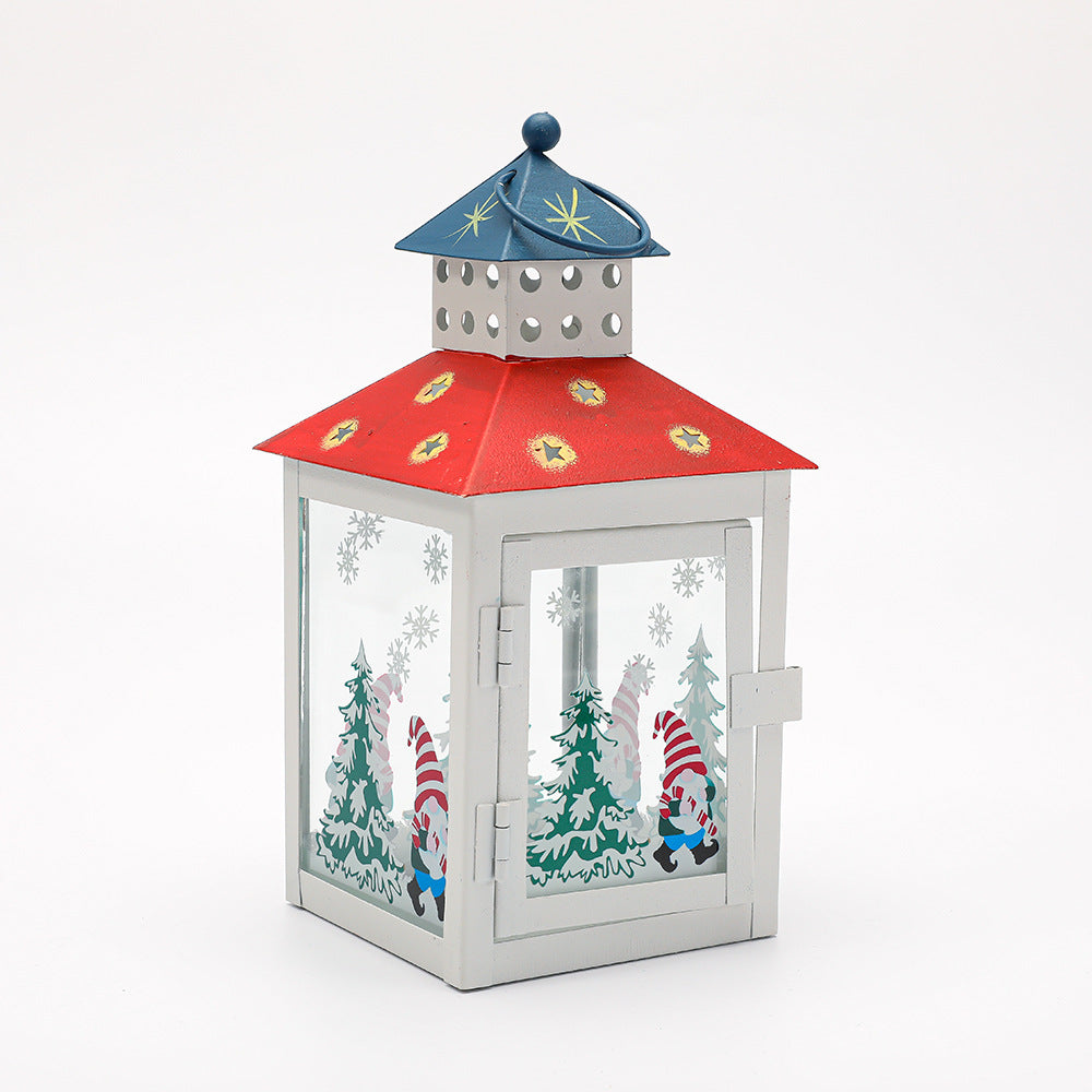 Decorative Holiday Gnome Lantern with Star-Cut Roof and Glass Panel Candle Holder Kalsten