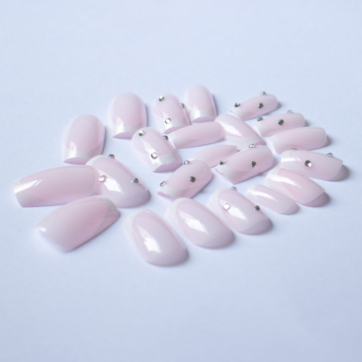 Elegant French Tip Acrylic Nail Art Kit with Rhinestone Accents