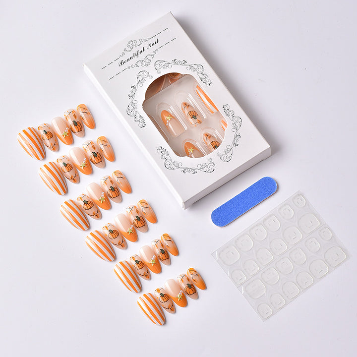Seasonal Pumpkin-Themed Press-On Nail Art Set