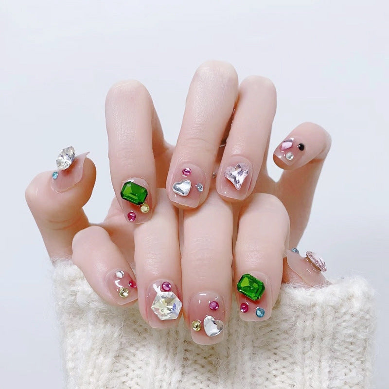 Acrylic nail set with sparkling 3D applications and beautiful heart designs Kalsten