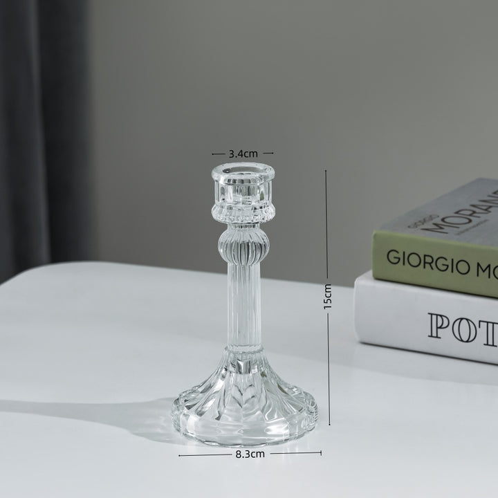 Pressed Crystal-Style Ribbed Glass Taper Candle Holder Kalsten