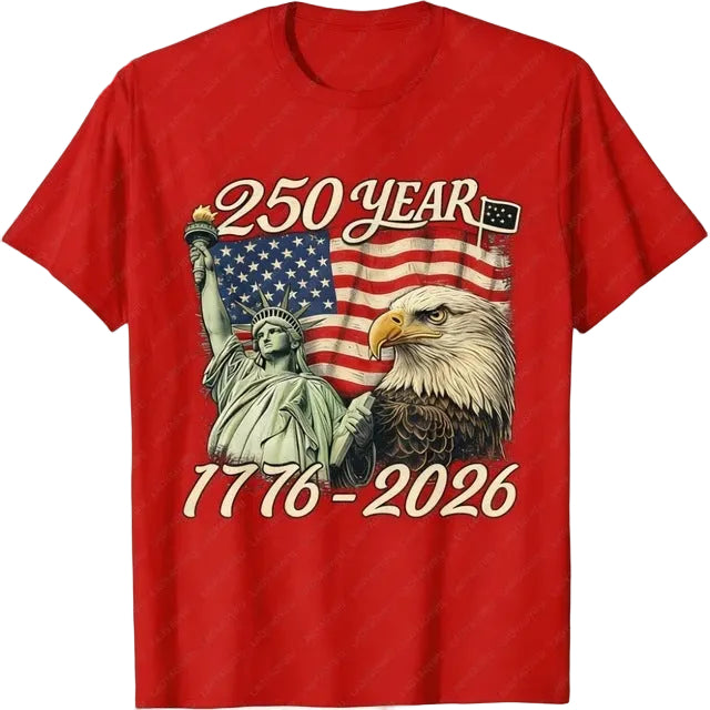 Unisex nan patriotic two hundred fifty year commemorative graphic tee with Statue of Liberty and Bald Eagle print Kalsten