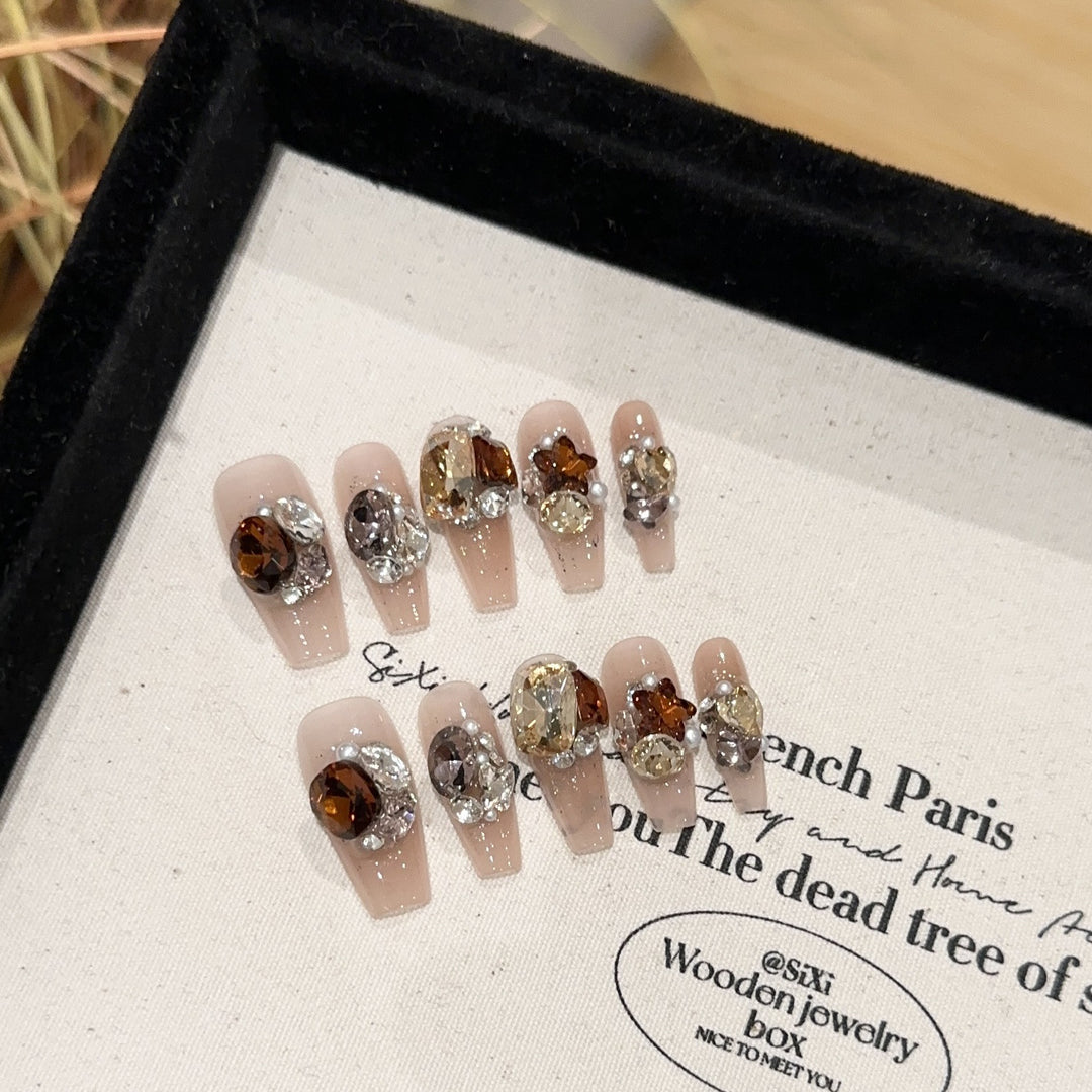 Elegant Crystal-Accented Press-On Nail Set