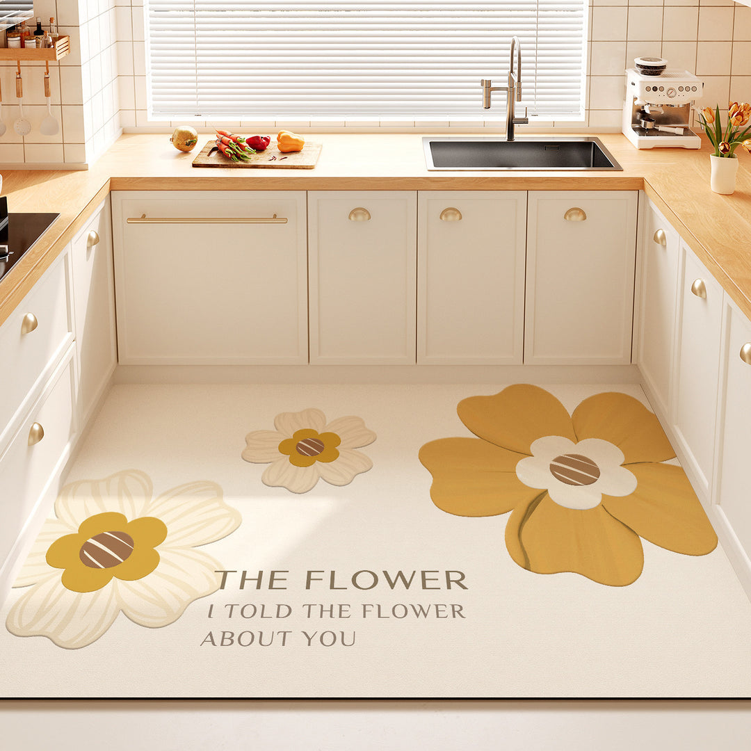 Decorative Floral Quote Kitchen Mat for Home
