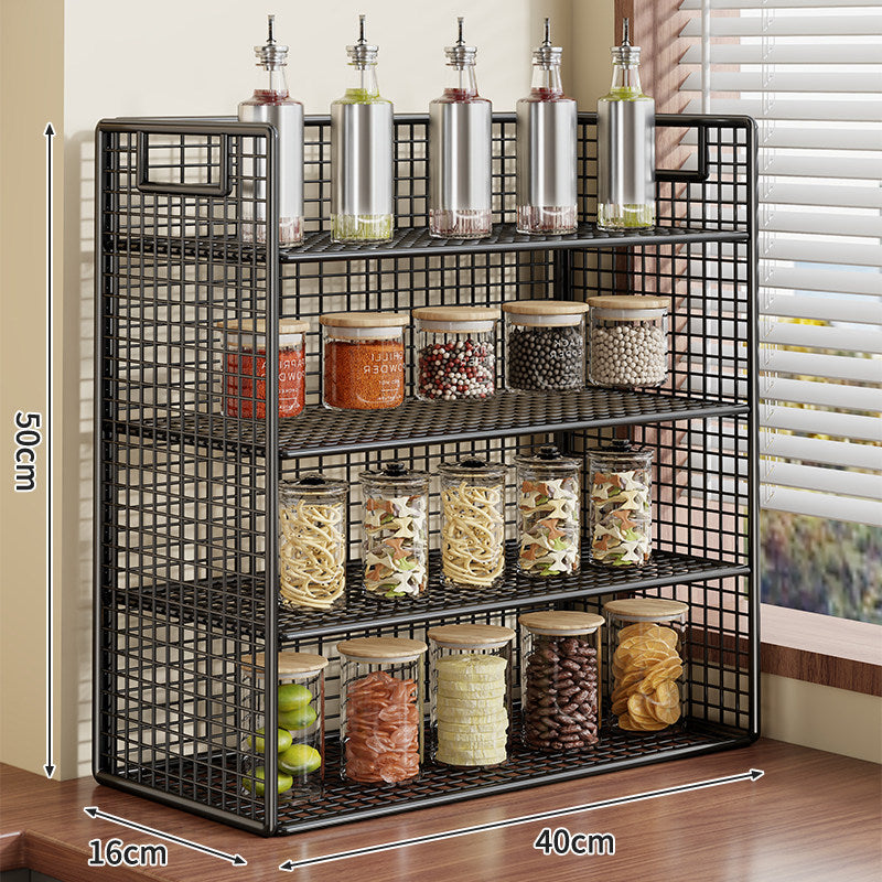 Compact Two-Tier Metal Grid Countertop Spice and Pantry Jar Organizer