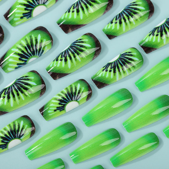 Creative artificial nails with kiwi motif Kalsten