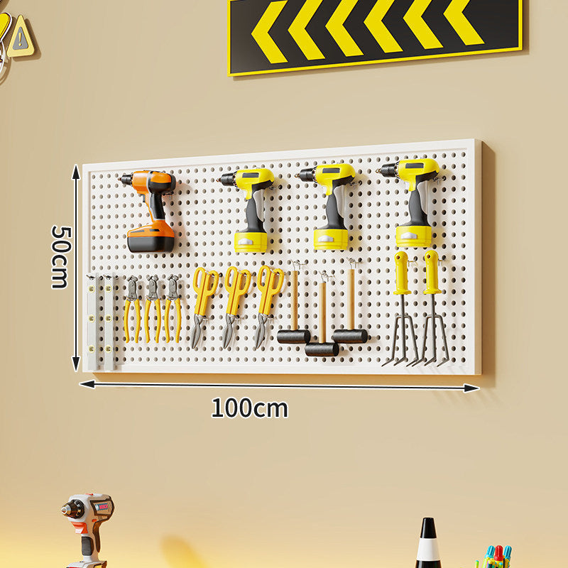 Wall-Mounted Perforated Metal Tool Pegboard Organizer with Magnetic Strip and Multi Hooks