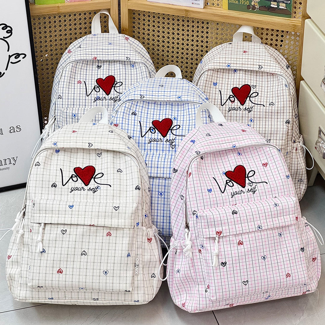 Embroidered Heart-Themed Casual Backpack Kalsten