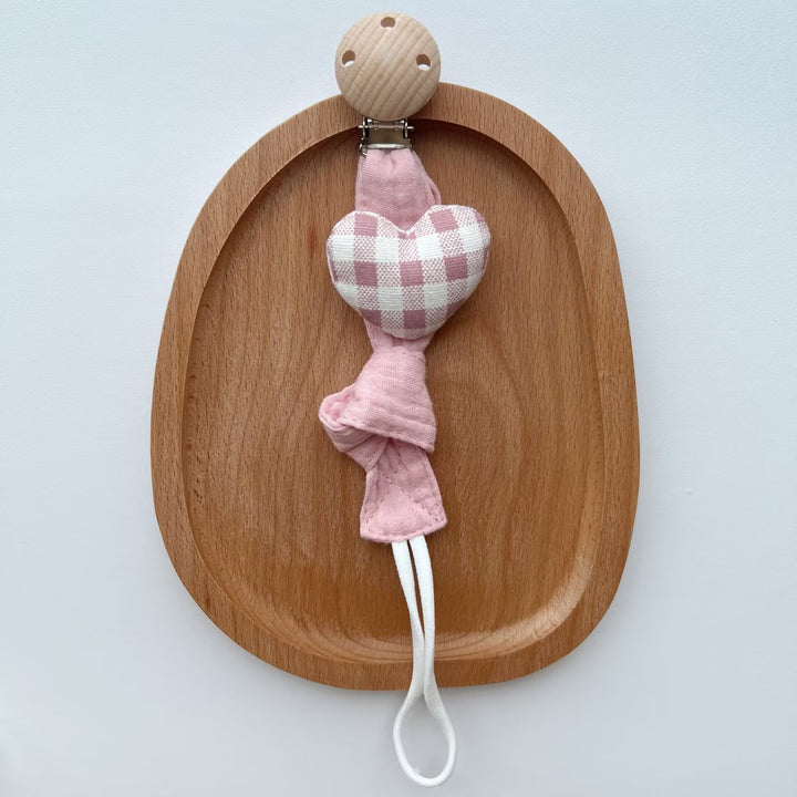 Pacifier and Comforter Clip with Wooden Safety Clasp
