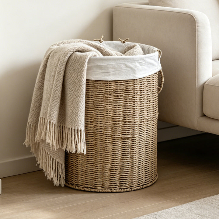 Rustic laundry basket made of woven material Kalsten