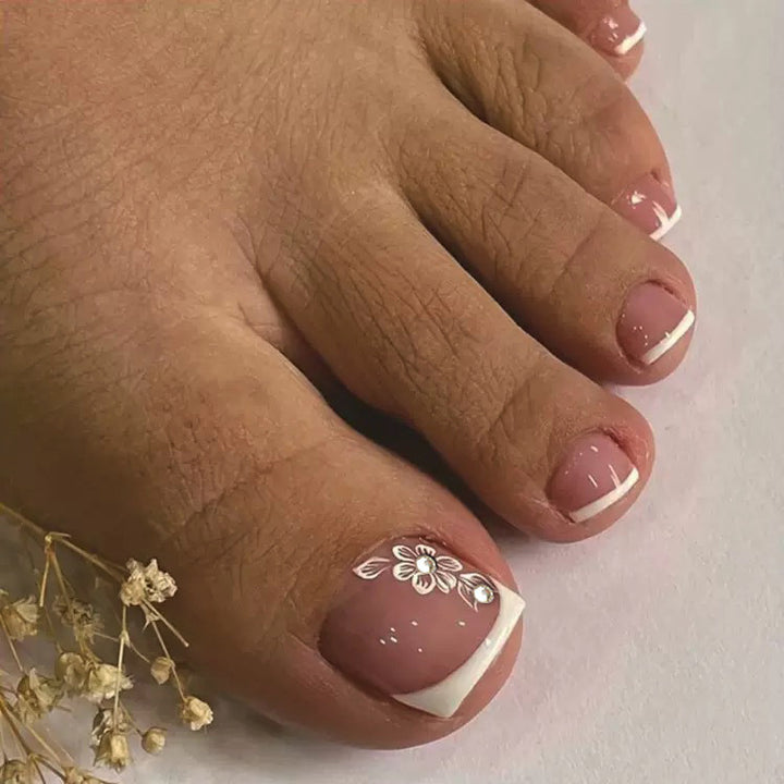 Elegant Floral Design Pedicure Nail Art