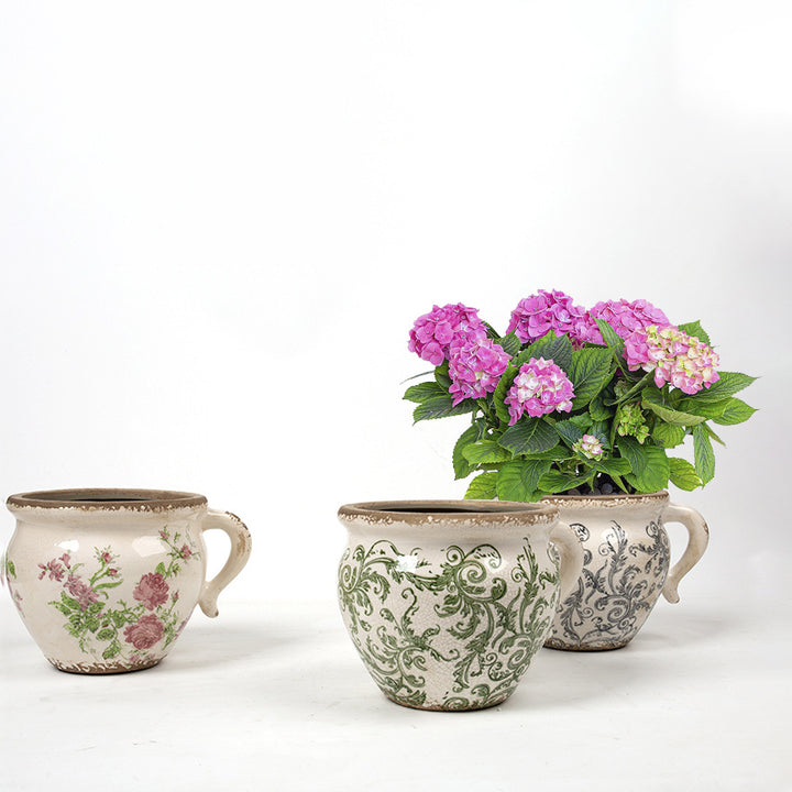 Decorative ceramic pot with floral pattern Kalsten