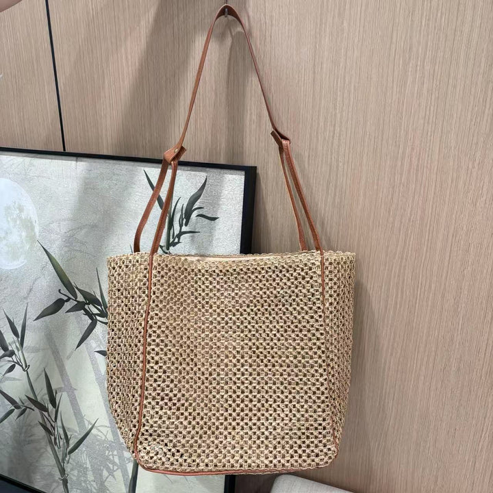 Fashionable mesh tote bag with leather handles Kalsten