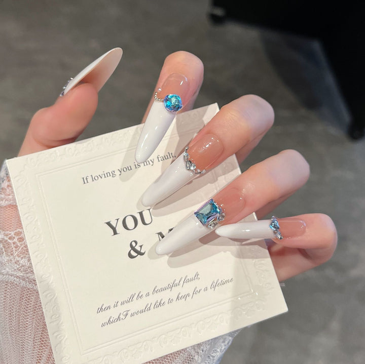 Glamorous Crystal-Studded Stiletto Press-On Nails Kalsten