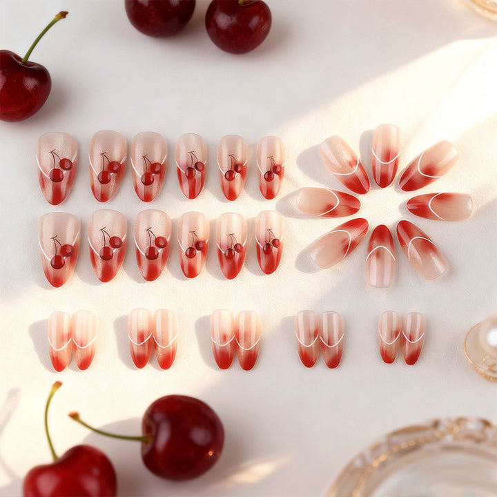 Cherry-Themed Press-On Nail Art Set Kalsten