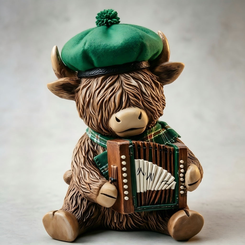Decorative Highland Cattle Figure with Accordion Kalsten