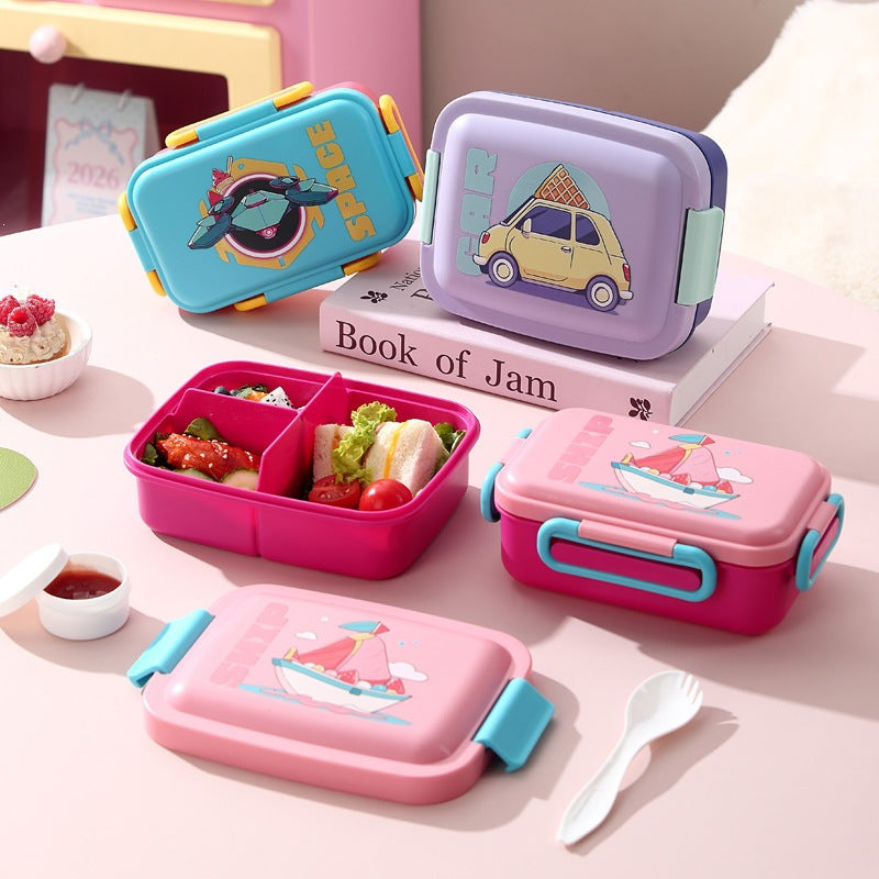 Illustrated Bento Lunch Box with Integrated Utensils