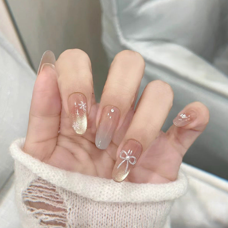 Elegant Press-On Nail Set with Snowflake and Bow Designs Kalsten