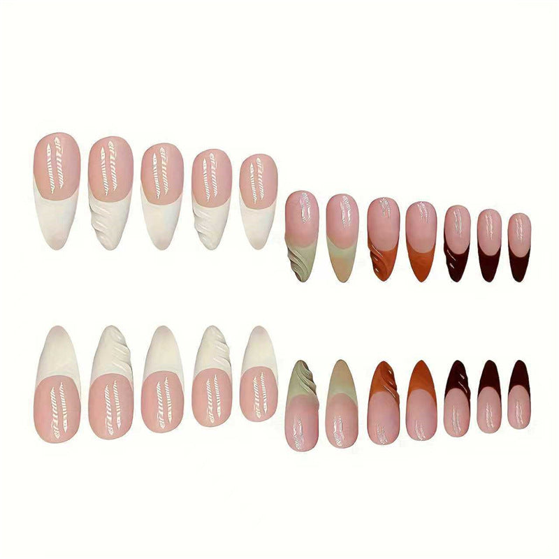 Artistic French Tip Press-On Nails with Curved Design Kalsten