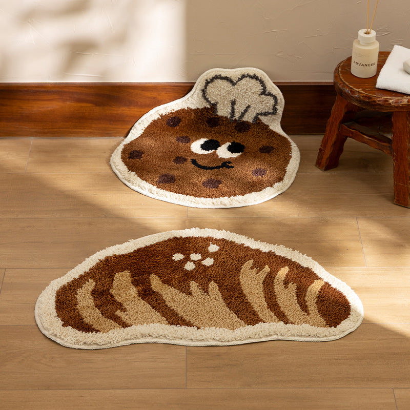 Bathroom mat set Kalsten with hand-tufted cookie and bread design, soft microfiber pile and non-slip rubber backing