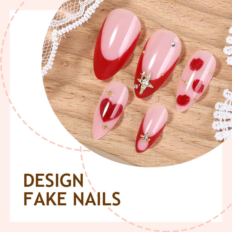 Artificial nail set with romantic accents and glitter details Kalsten
