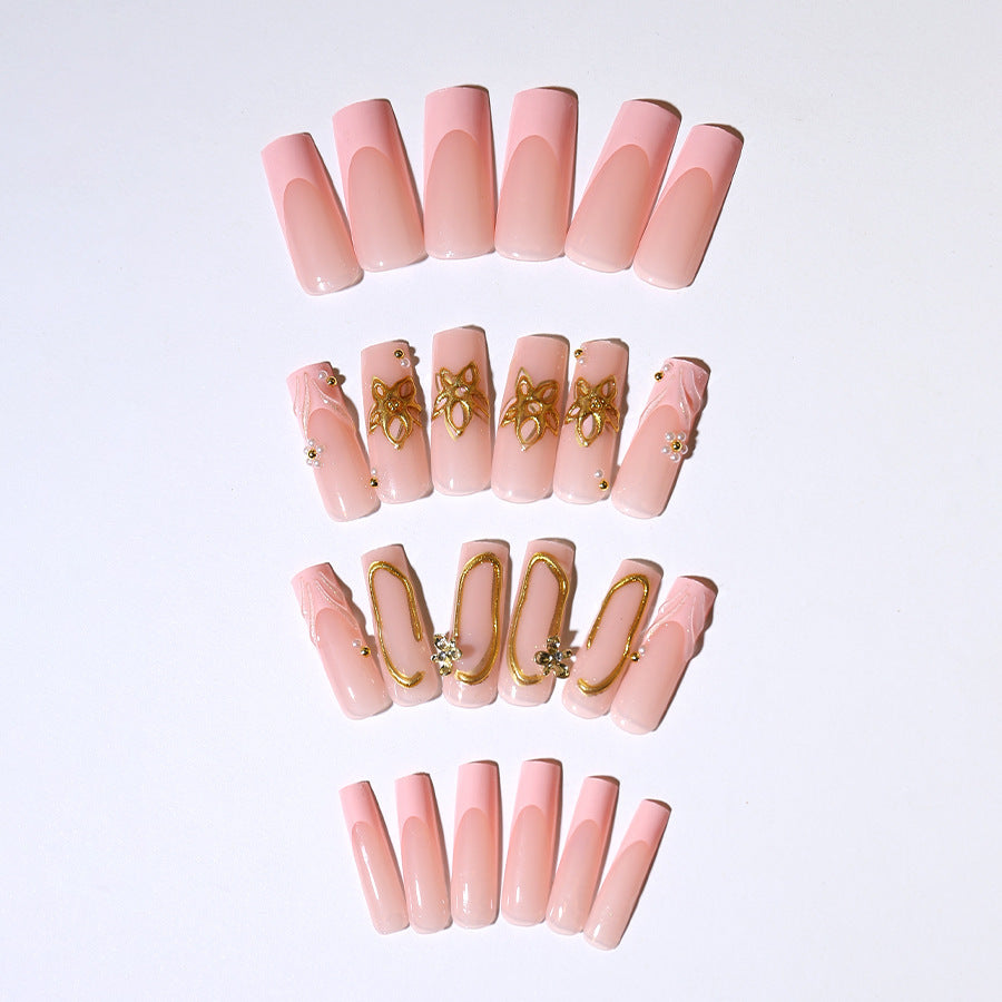 Elegant Artificial Nail Tips with Gold Accents Kalsten