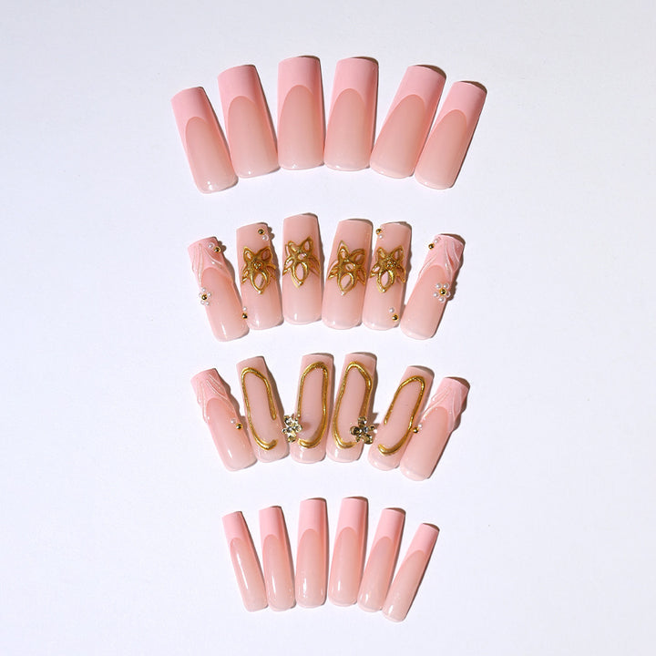 Elegant Artificial Nail Tips with Gold Accents Kalsten