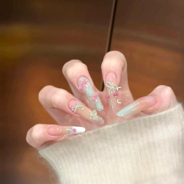 Artistic Long Stiletto Press-On Nails with Floral Accents Kalsten