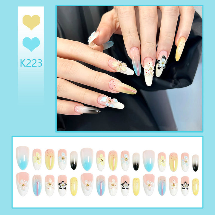 Artificial nail set with floral and glittering decorations Kalsten