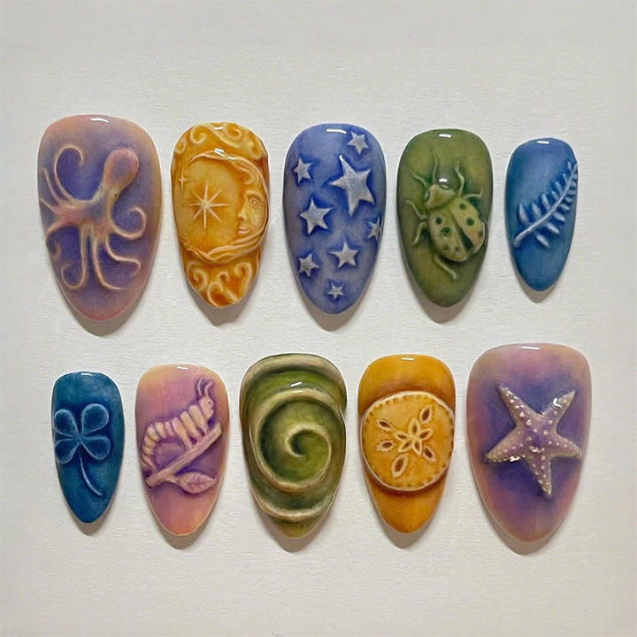 Artificial nail set with creative maritime and nature-inspired motifs Kalsten