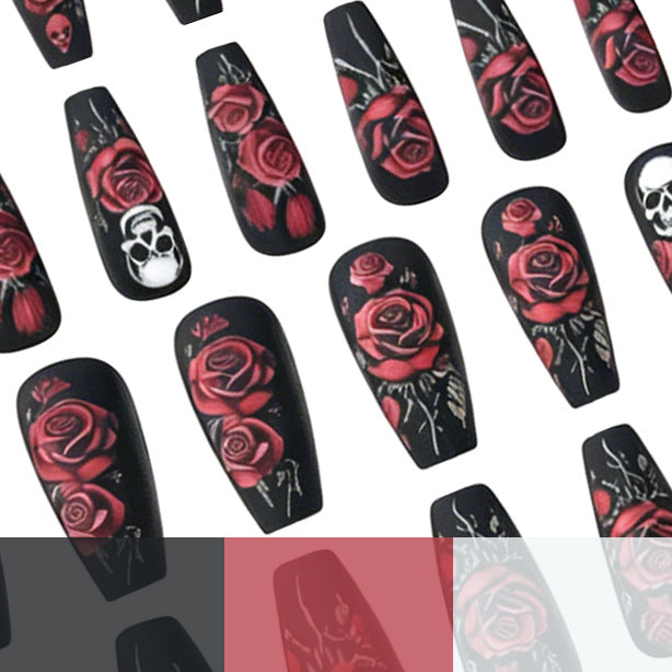 Artistic Skull and Rose Nail Art Design Kalsten