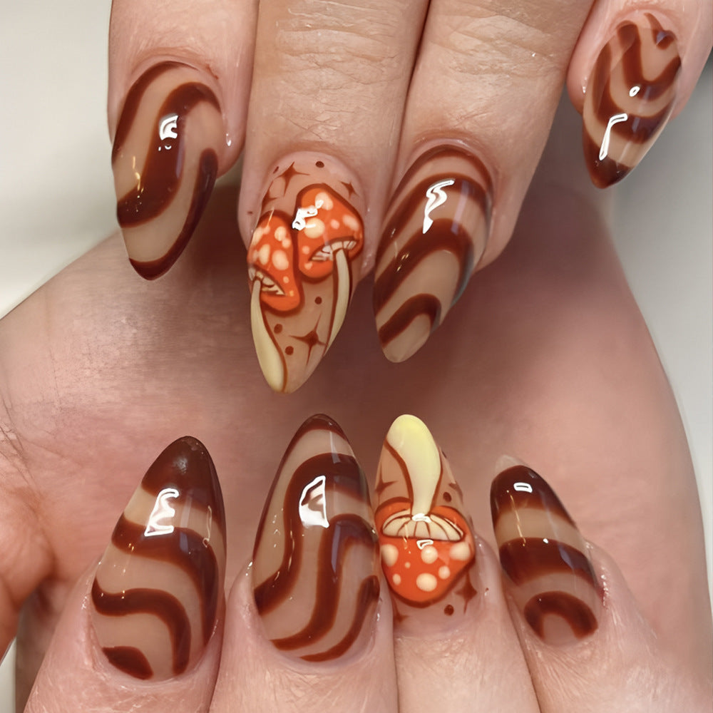 Artistic Press-On Nails with Mushroom Design Kalsten
