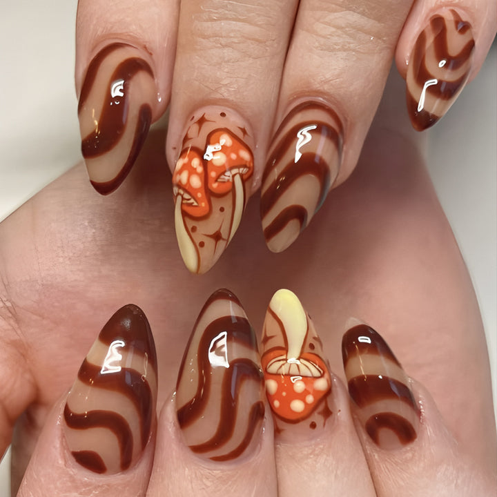 Artistic Press-On Nails with Mushroom Design Kalsten